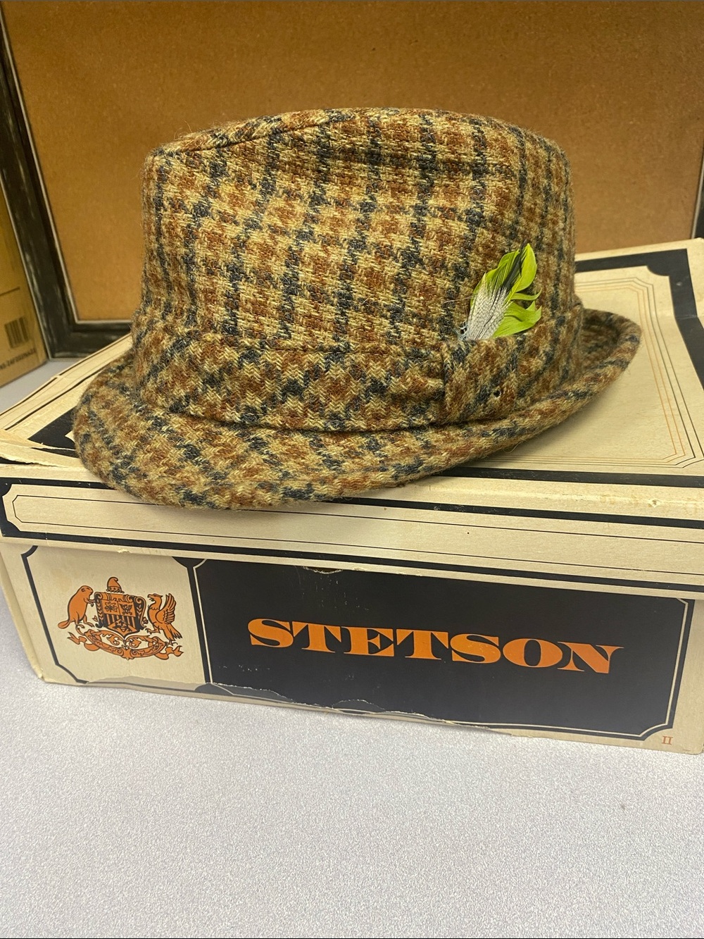 Stetson Brown Multi Tweed Bucket Hat with Feather Accent